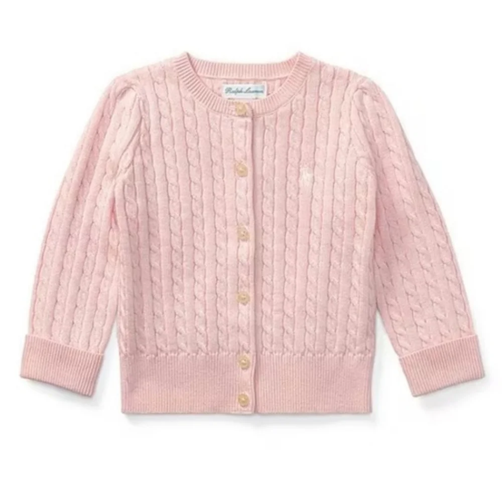 Ralph Lauren Baby Girl Mini Cable-Knit Hint of Pink Cardigan 12M